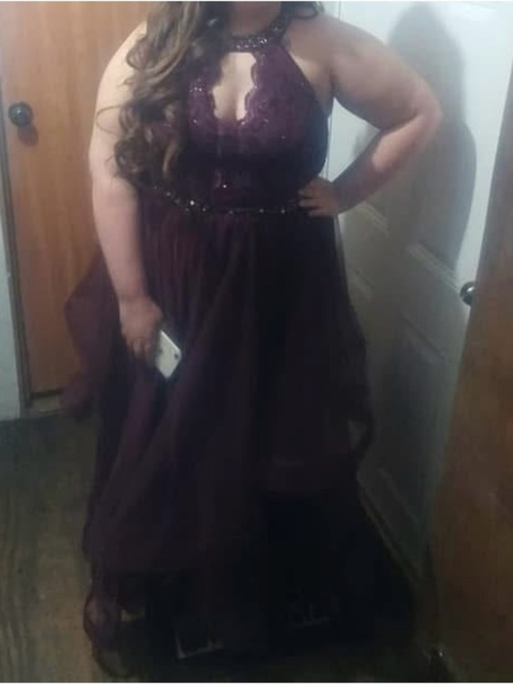 Halter Lace Bodice Evening Gown in Deep Plum